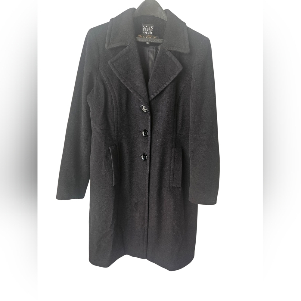 Saks Fifth Avenue -By Loro Piana &Italy   Women's Classic Black Pea Coat 14 Wool